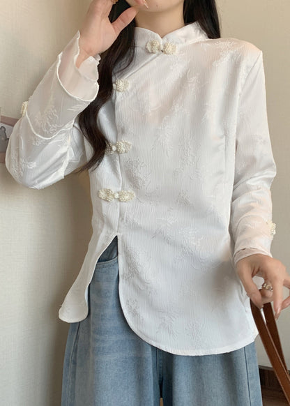 Vintage Apricot Stand Collar Jacquard Oriental Button Cotton Top Fall QA044 OM-ZS241009