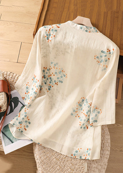 Vintage Apricot Stand Collar Print Cotton Shirt Half Sleeve JH046 MMDM-HTP240717