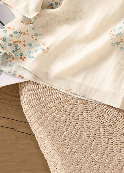 Vintage Apricot Stand Collar Print Cotton Shirt Half Sleeve JH046 MMDM-HTP240717