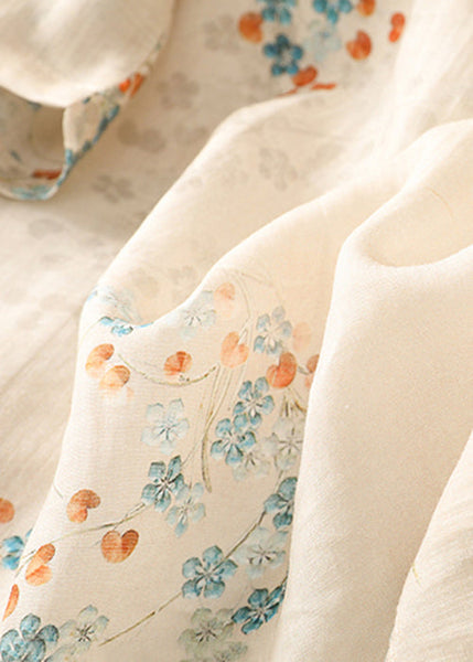 Vintage Apricot Stand Collar Print Cotton Shirt Half Sleeve JH046 MMDM-HTP240717