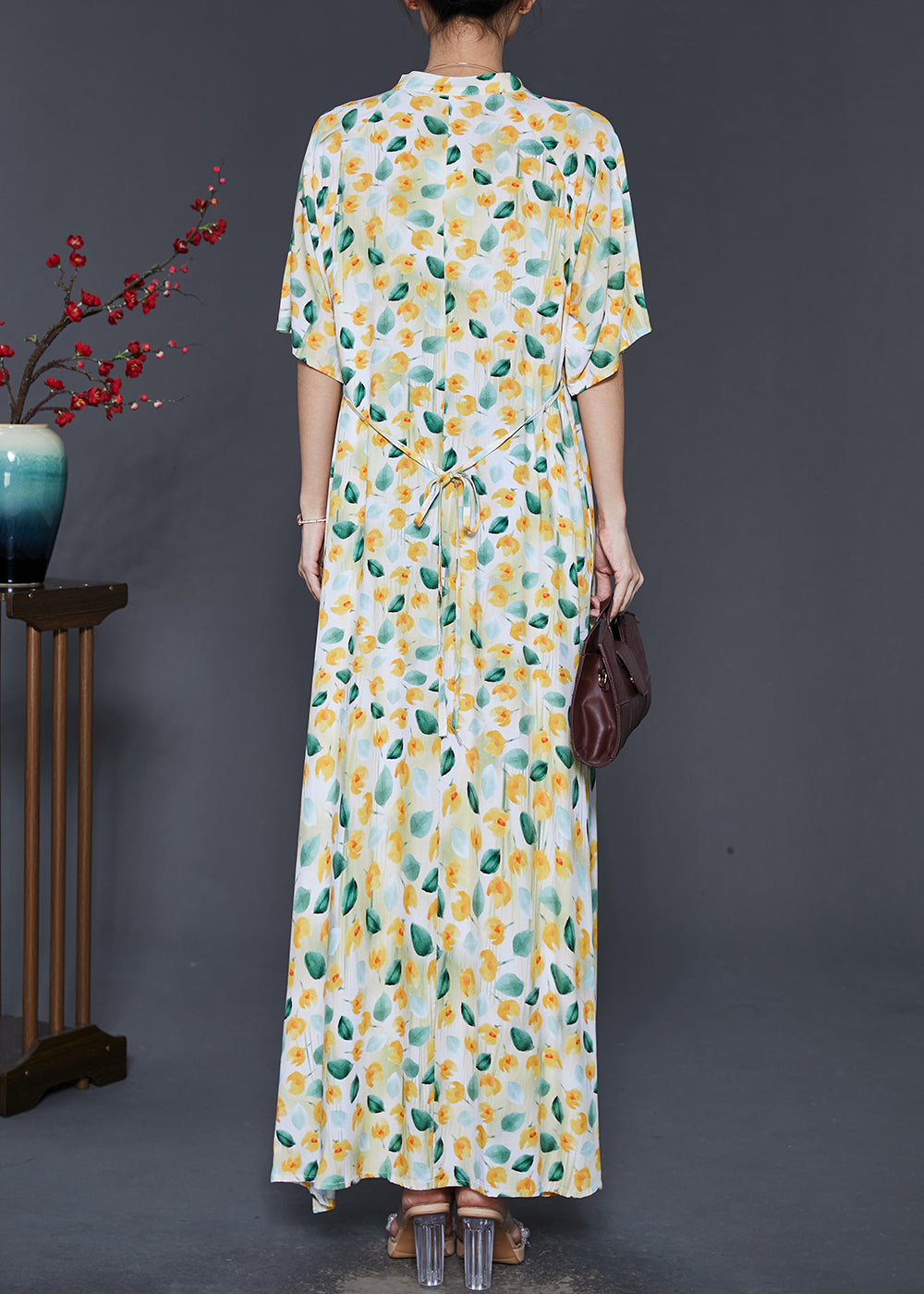 Vintage Apricot Tasseled Print Cotton Dress Summer SD1018 Ada Fashion