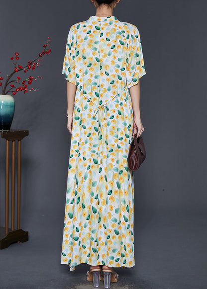Vintage Apricot Tasseled Print Cotton Dress Summer SD1018 Ada Fashion