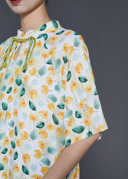 Vintage Apricot Tasseled Print Cotton Dress Summer SD1018 Ada Fashion