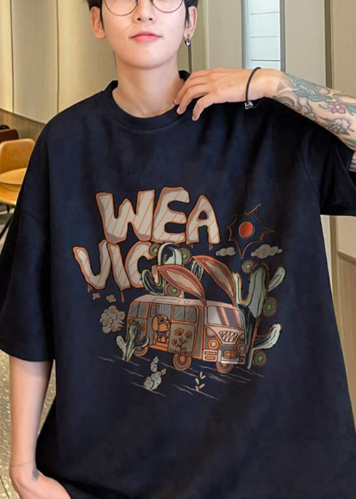 Green Vintage Shirt Faux Half Neck O Men T Army Suede Print FashionChic