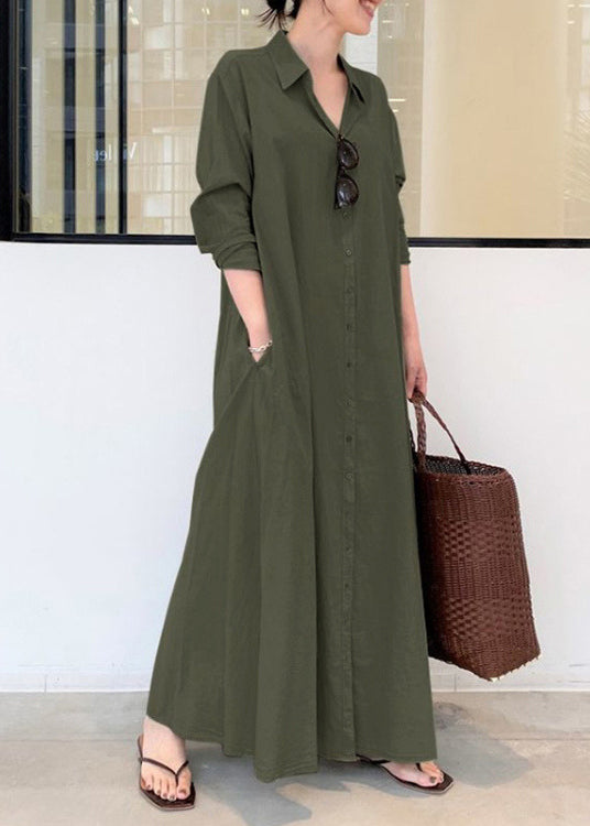 Vintage Army Green Oversized Cotton Robe Dresses Spring TZ002