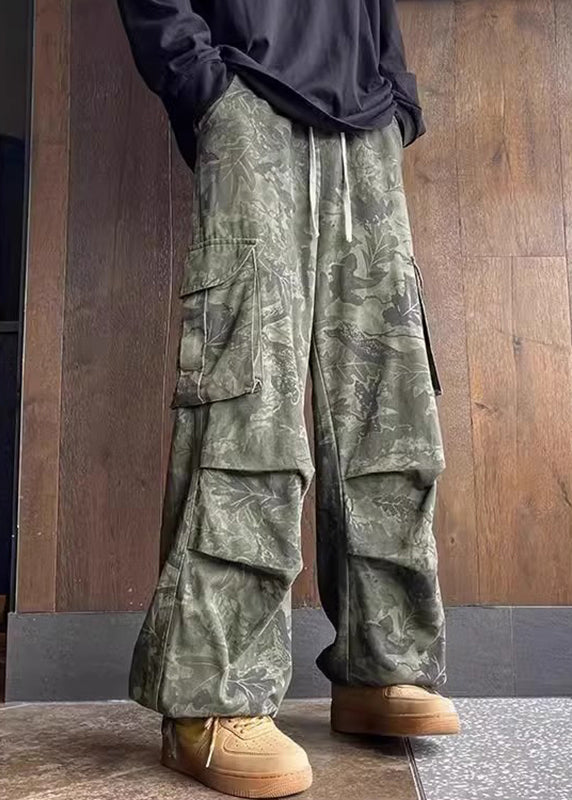 Vintage Army Green Pockets Print Men Pants Summer SA024 Men-casual-MENP240726