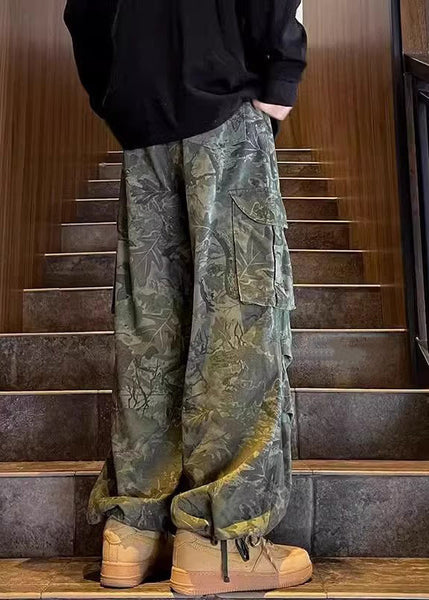 Vintage Army Green Pockets Print Men Pants Summer SA024 Men-casual-MENP240726