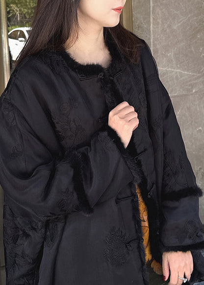 Vintage Beige Embroidered Mink Hair Patchwork Fine Cotton Filled Coat Winter RF002 ABC