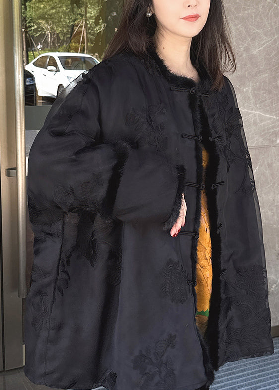 Vintage Beige Embroidered Mink Hair Patchwork Fine Cotton Filled Coat Winter RF002 ABC