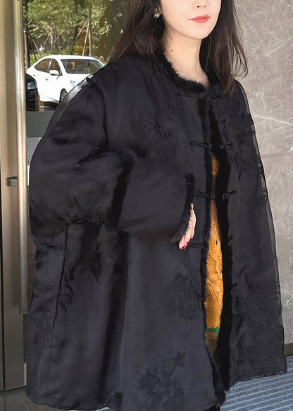 Vintage Beige Embroidered Mink Hair Patchwork Fine Cotton Filled Coat Winter RF002 ABC