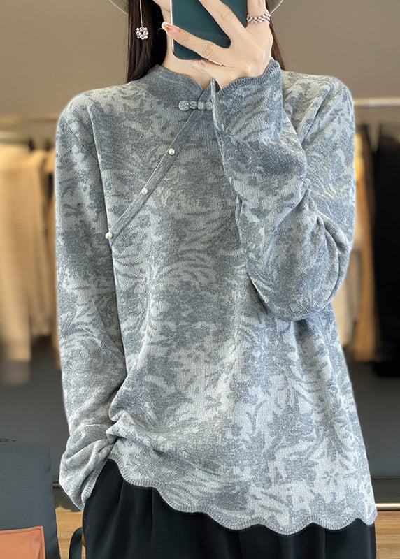 Vintage Beige Stand Collar Jacquard Woolen Sweater Spring TQ011 ABC