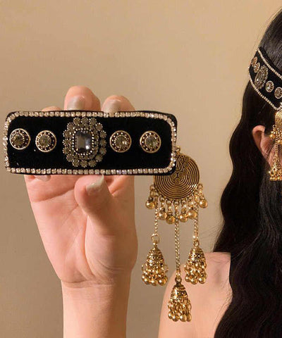 Alloy Black Vintage Acrylic Tassel Zircon Bell Hairpin FashionChic