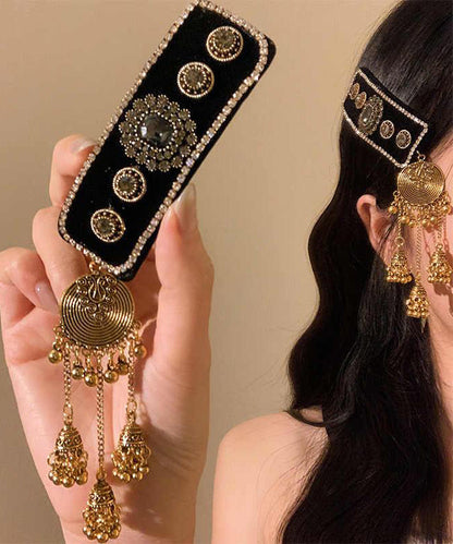 Alloy Black Vintage Acrylic Tassel Zircon Bell Hairpin FashionChic