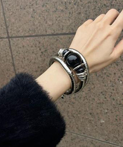 Elastic Alloy Black Bangle Vintage Agate FashionChic