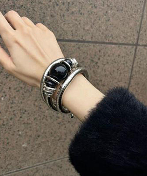 Elastic Alloy Black Bangle Vintage Agate FashionChic