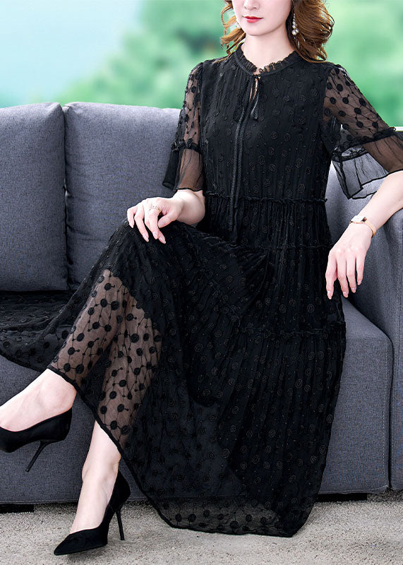 Vintage Black Embroidered Hollow Out Lace Long Dress Summer YY011 OL-SDL2408-16