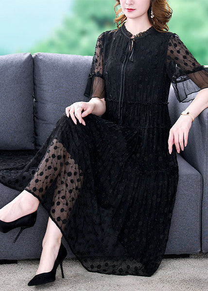 Vintage Black Embroidered Hollow Out Lace Long Dress Summer YY011 OL-SDL2408-16