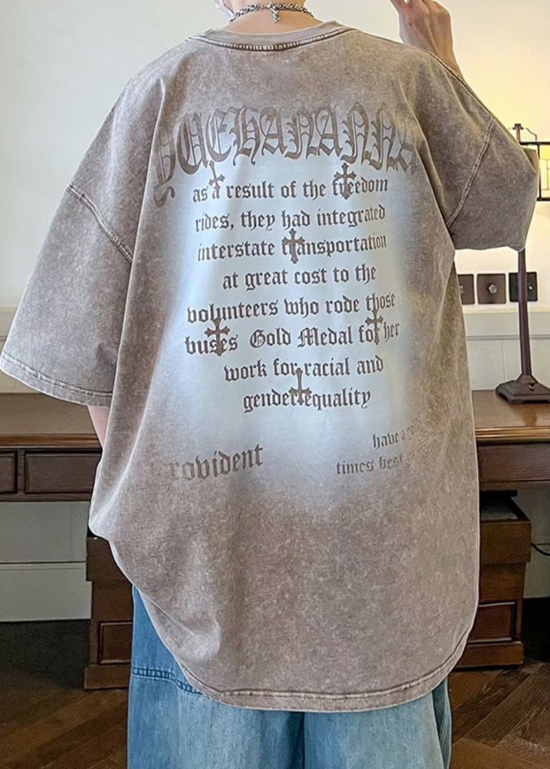 Men's Letter Half Vintage Cotton O Sleeve Black Neck Shirts T FashionChic