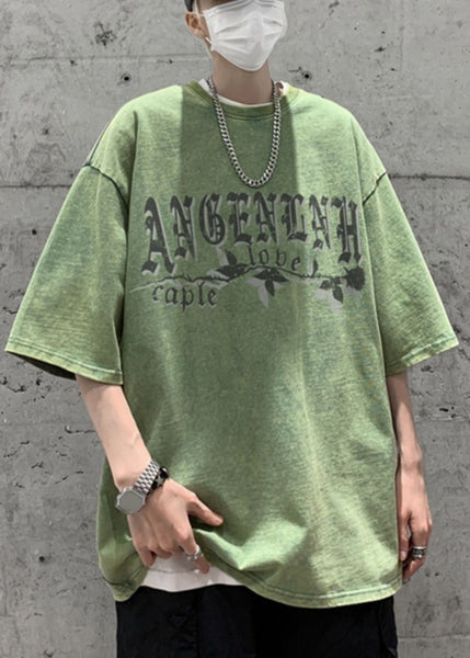 Vintage Black O Neck Letter Print Cotton Men T Shirt Summer YL001 ABC