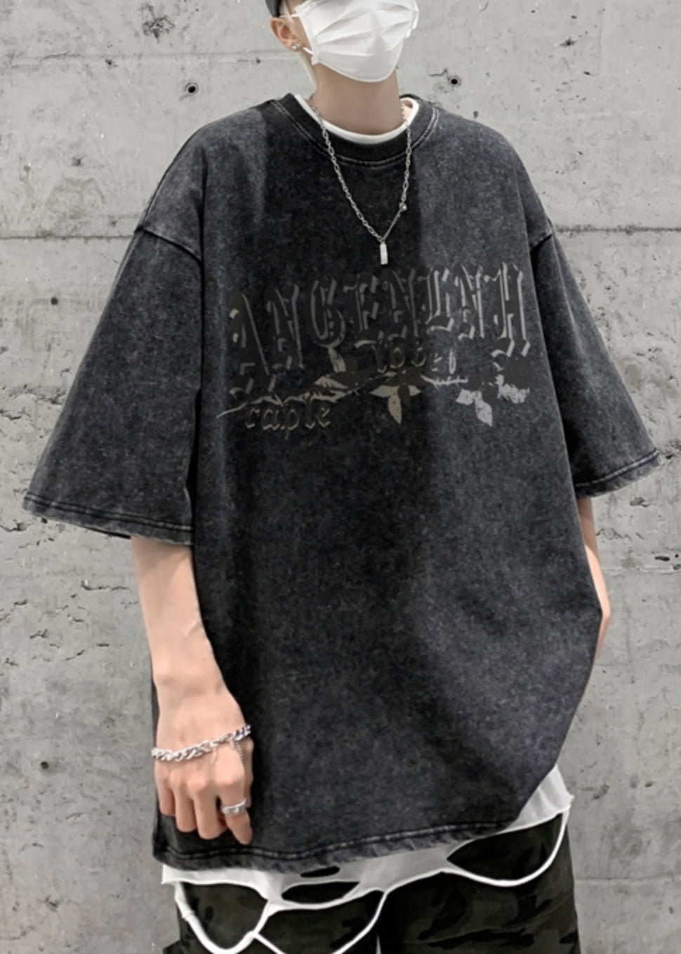 Vintage Black O Neck Letter Print Cotton Men T Shirt Summer YL001 ABC