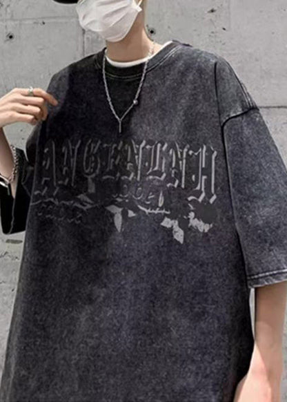 Vintage Black O Neck Letter Print Cotton Men T Shirt Summer YL001 ABC