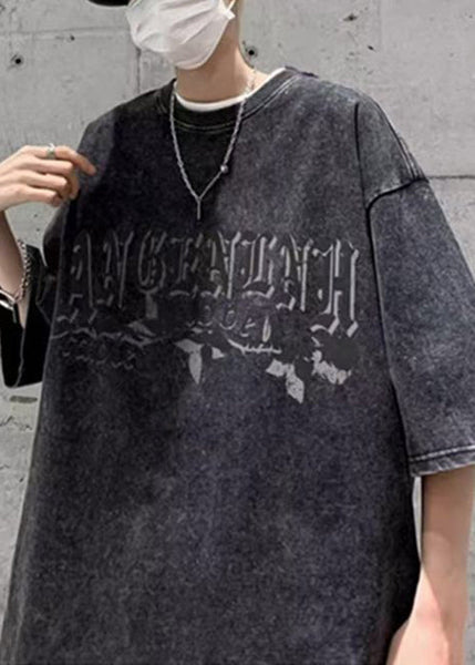 Vintage Black O Neck Letter Print Cotton Men T Shirt Summer YL001 ABC