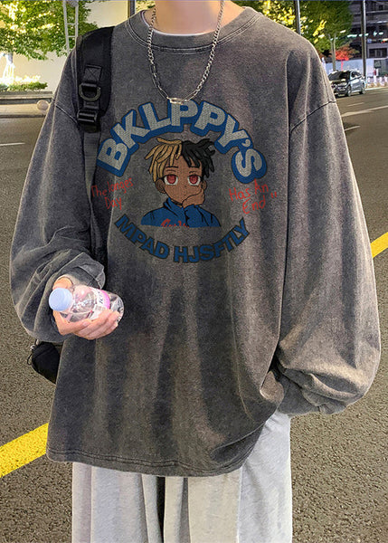 Print Neck Spring Black Vintage O Men Cotton T Shirt FashionChic