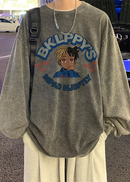 Print Neck Spring Black Vintage O Men Cotton T Shirt FashionChic