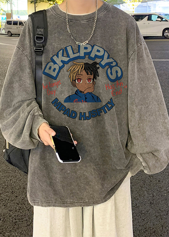 Print Neck Spring Black Vintage O Men Cotton T Shirt FashionChic