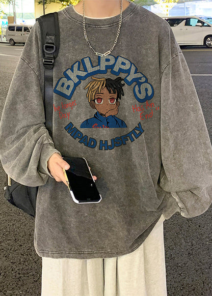 Print Neck Spring Black Vintage O Men Cotton T Shirt FashionChic