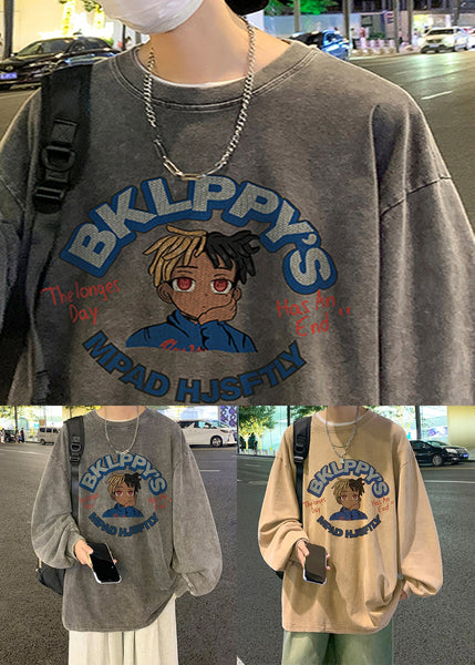 Print Neck Spring Black Vintage O Men Cotton T Shirt FashionChic