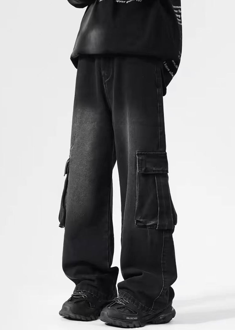 Vintage High Mens Denim Pockets Pants Black Spring Waist FashionChic