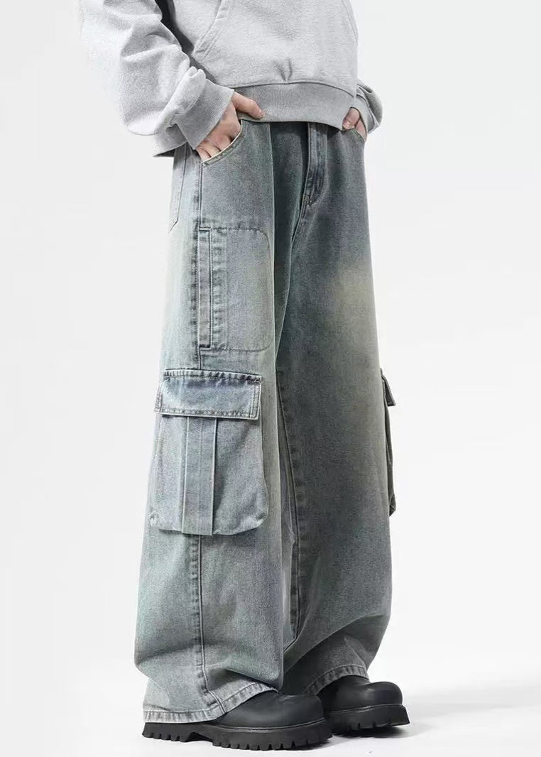 Vintage High Mens Denim Pockets Pants Black Spring Waist FashionChic