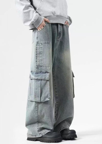 Vintage High Mens Denim Pockets Pants Black Spring Waist FashionChic