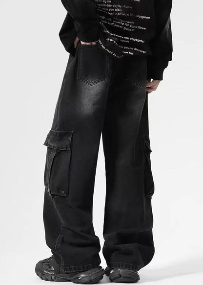 Vintage High Mens Denim Pockets Pants Black Spring Waist FashionChic