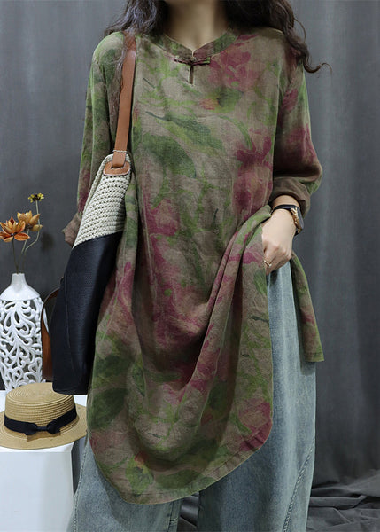 Shirts Sleeve Vintage Dress Bracelet Linen Button Black Print FashionChic