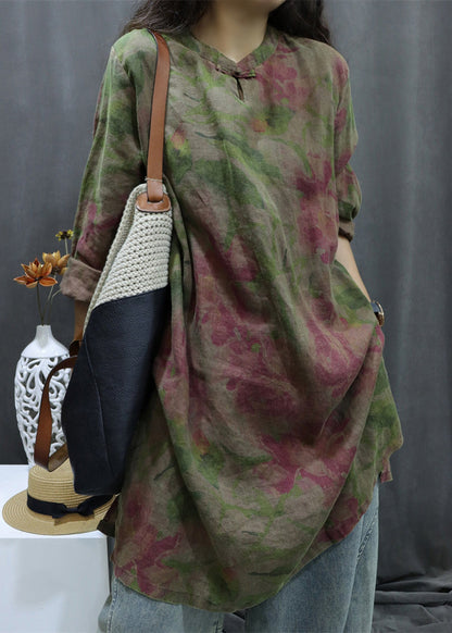 Linen Print Sleeve Button Black Dress Bracelet Shirts Vintage FashionChic