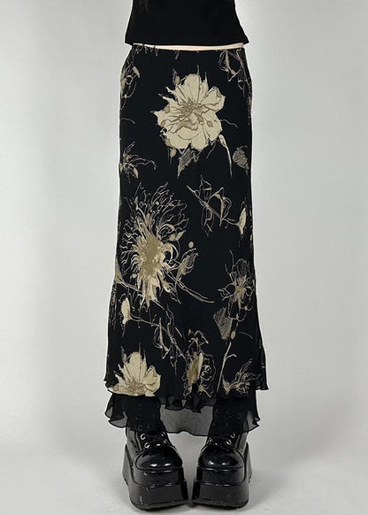 High Vintage Skirt Waist Print Black Tulle Summer FashionChic