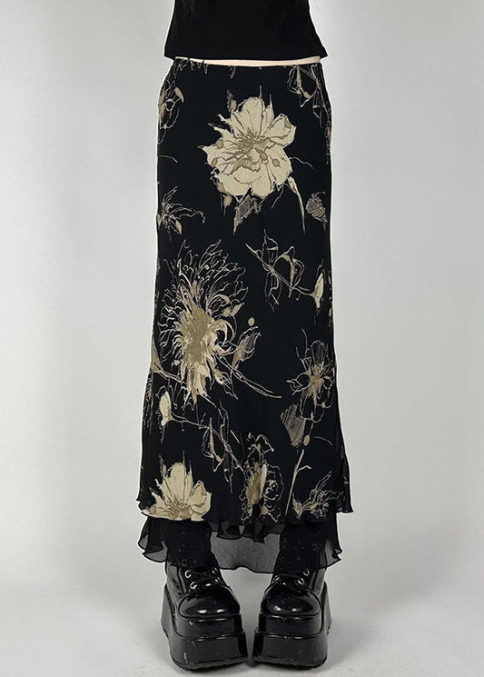 High Vintage Skirt Waist Print Black Tulle Summer FashionChic