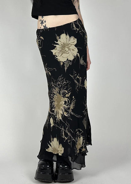 High Vintage Skirt Waist Print Black Tulle Summer FashionChic