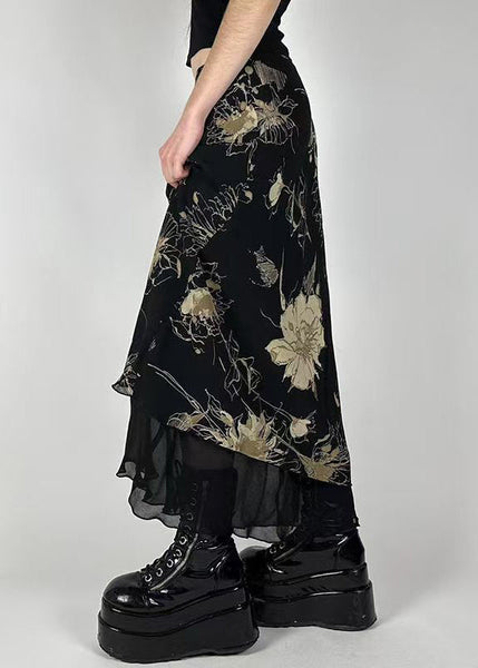High Vintage Skirt Waist Print Black Tulle Summer FashionChic