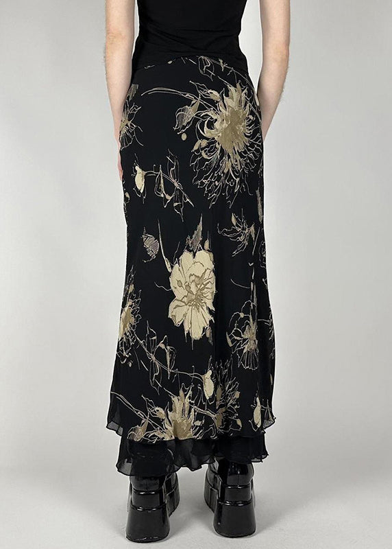 High Vintage Skirt Waist Print Black Tulle Summer FashionChic