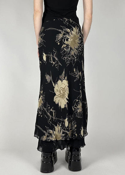 High Vintage Skirt Waist Print Black Tulle Summer FashionChic