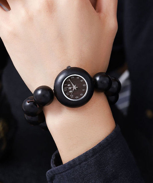 Hollow Black Movement Vintage Out Quartz Sandalwood Watches FashionChic