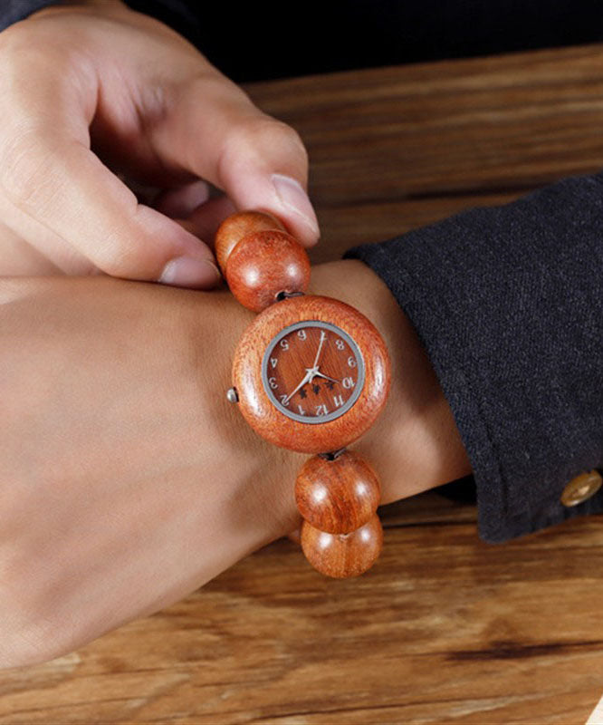 Hollow Black Movement Vintage Out Quartz Sandalwood Watches FashionChic