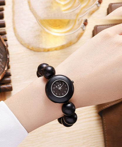 Hollow Black Movement Vintage Out Quartz Sandalwood Watches FashionChic