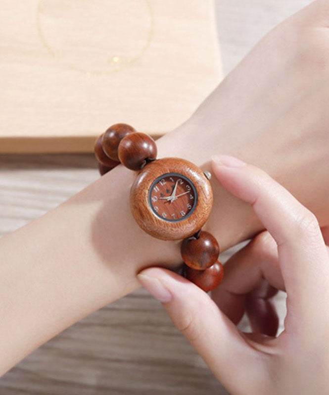 Hollow Black Movement Vintage Out Quartz Sandalwood Watches FashionChic