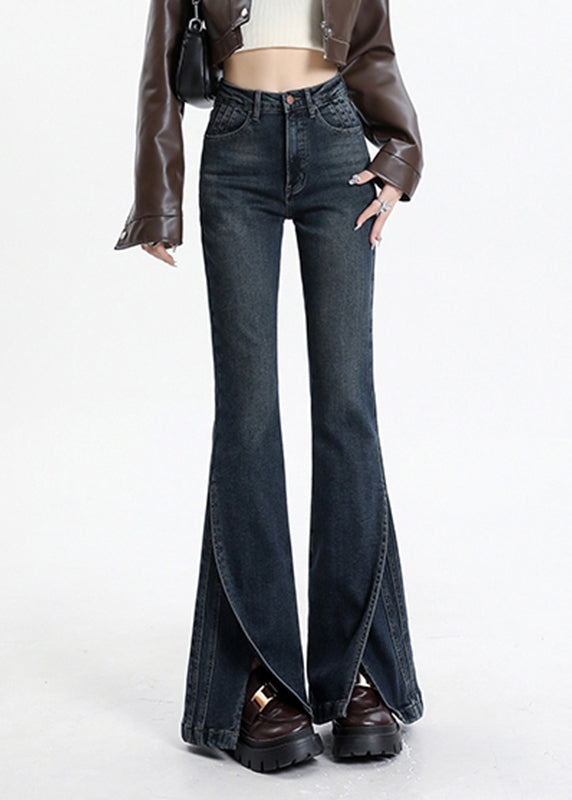 Vintage Pockets Blue Patchwork High Denim Asymmetrical Waist FashionChic