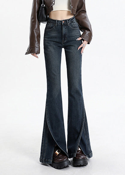 Vintage Pockets Blue Patchwork High Denim Asymmetrical Waist FashionChic