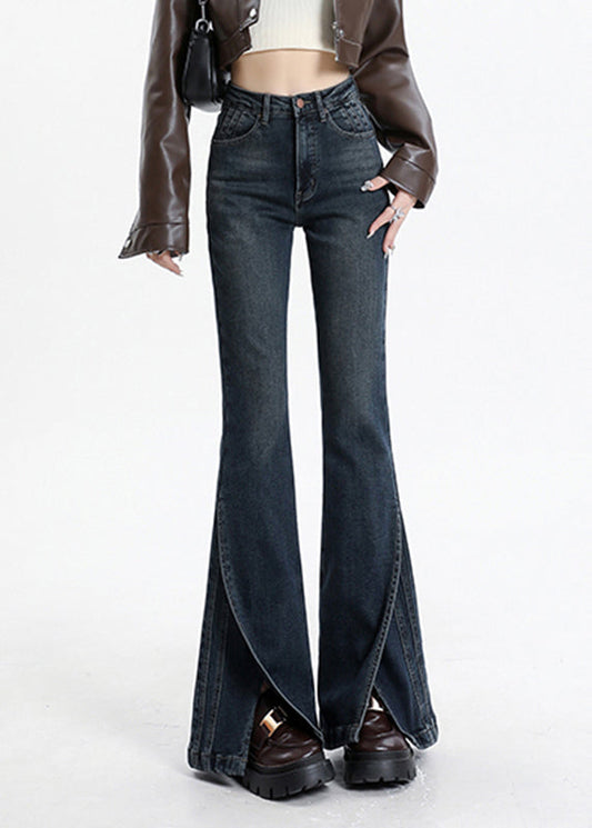 Vintage Pockets Blue Patchwork High Denim Asymmetrical Waist FashionChic
